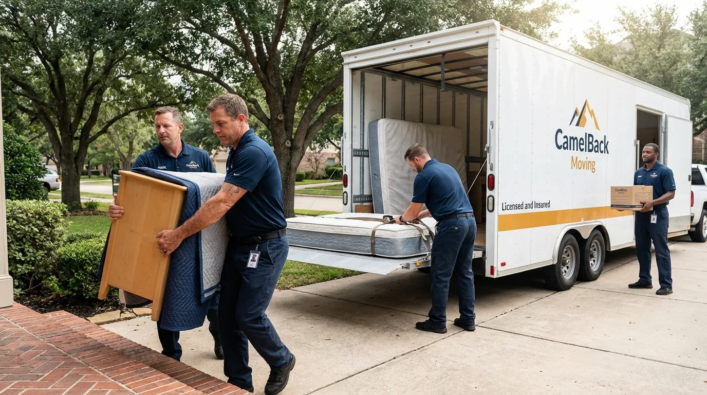 Crew loading residential truck for cross-state move from Ware, MA